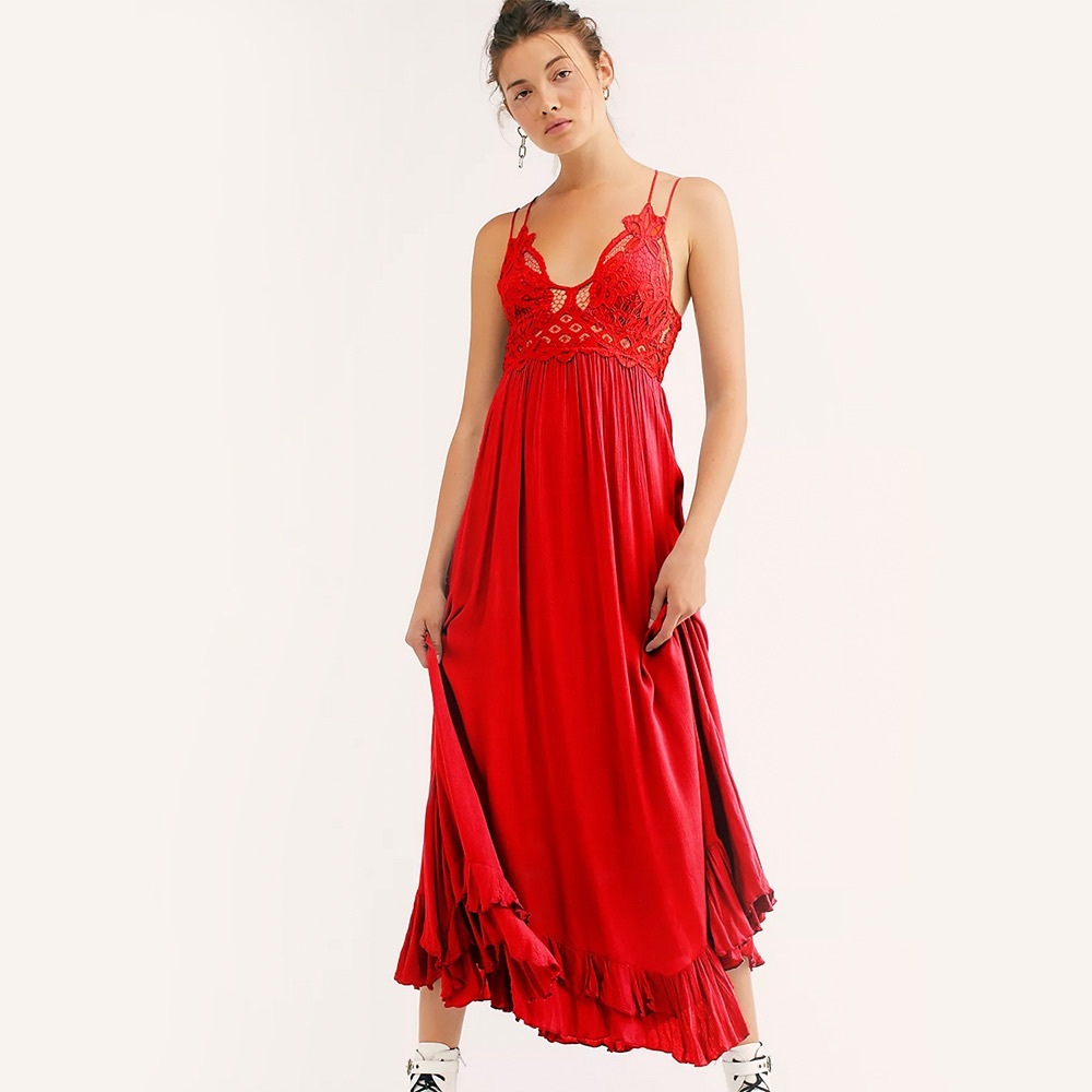 Free People Crochet Red Maxi